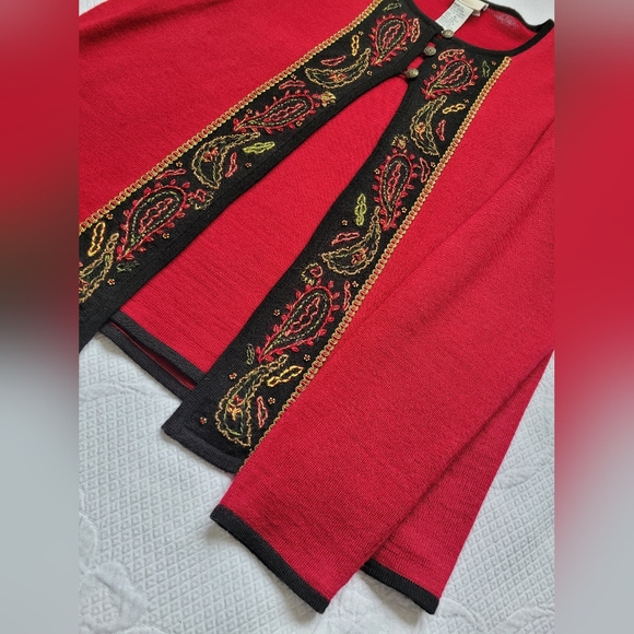 Koret Westminster Women's 2 in 1 Cardigan Sweater Acrilic/Wool Red Embroidered M - Picture 8 of 15